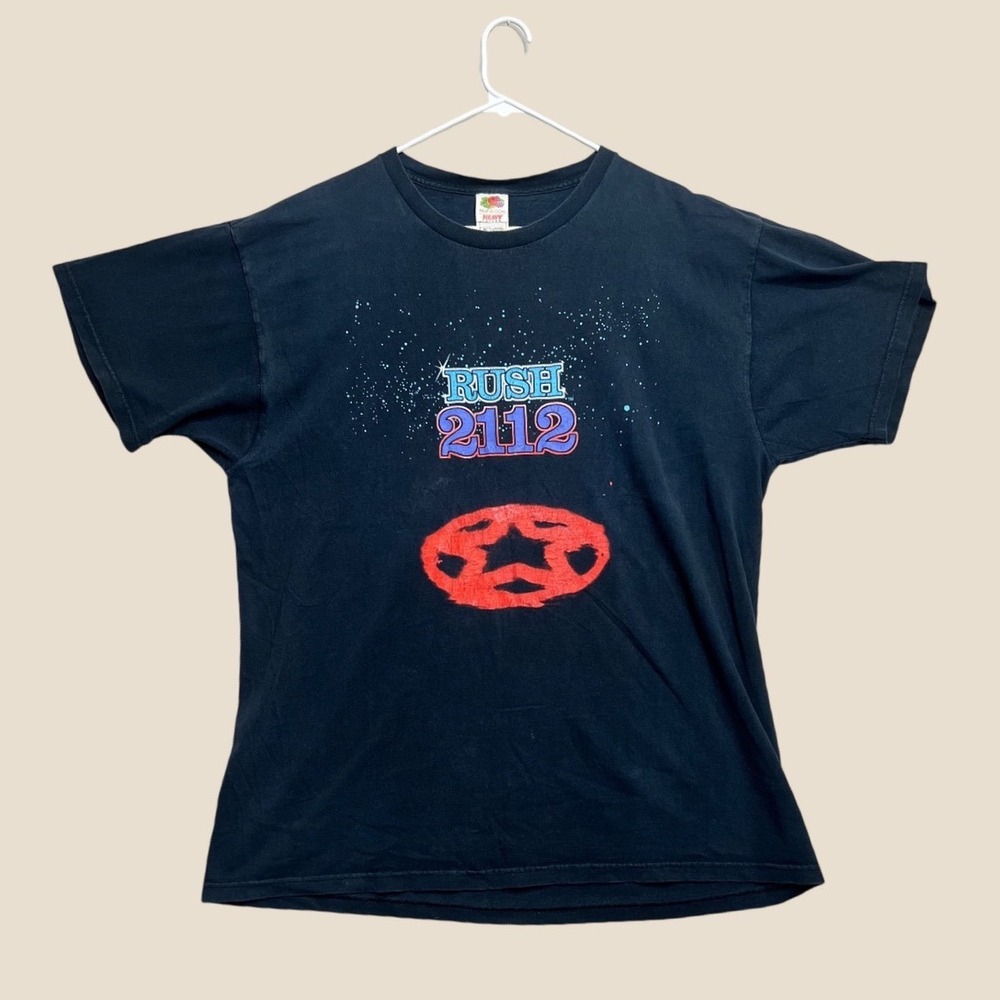 Rush 2112 Band T-Shirt Mens XL Black Y2K Fruit of the Loom Heavy Cotton